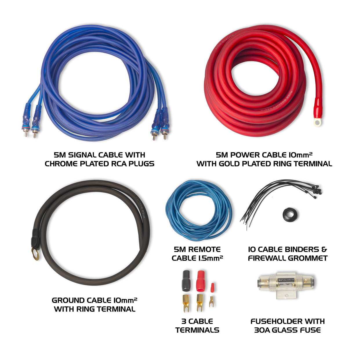 Caliber CPK10D voedings-, massa-, remote- en RCA-kabels