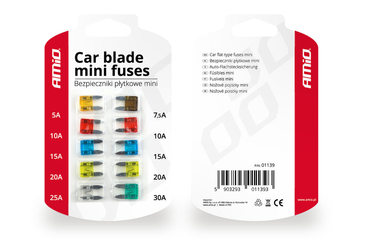 Mini zekering 10pts blister, assortiment AMiO 01139 - AMiO 01139 - afbeelding 1