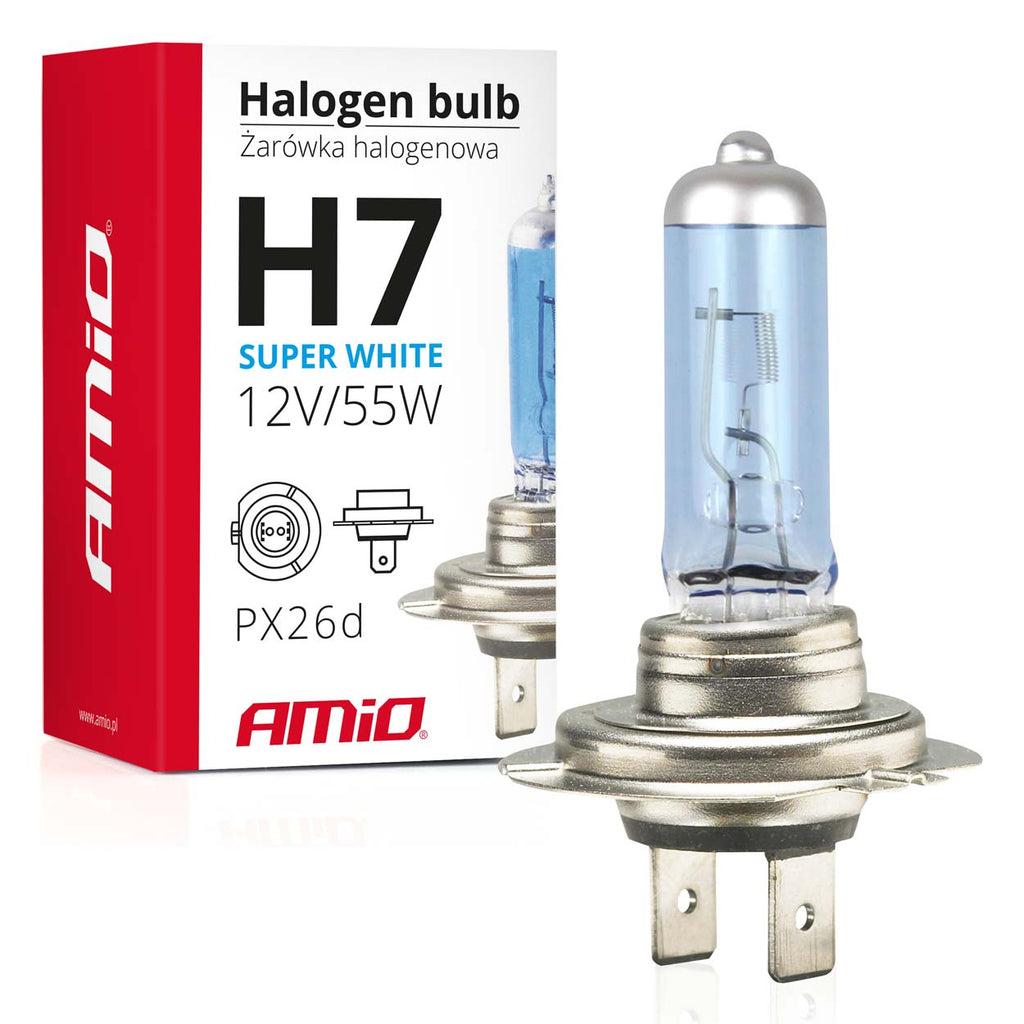 Halogeenlamp H7 12V 55W UV-filter (E8) Super Wit AMiO 01157 - AMiO 01157 - afbeelding 1