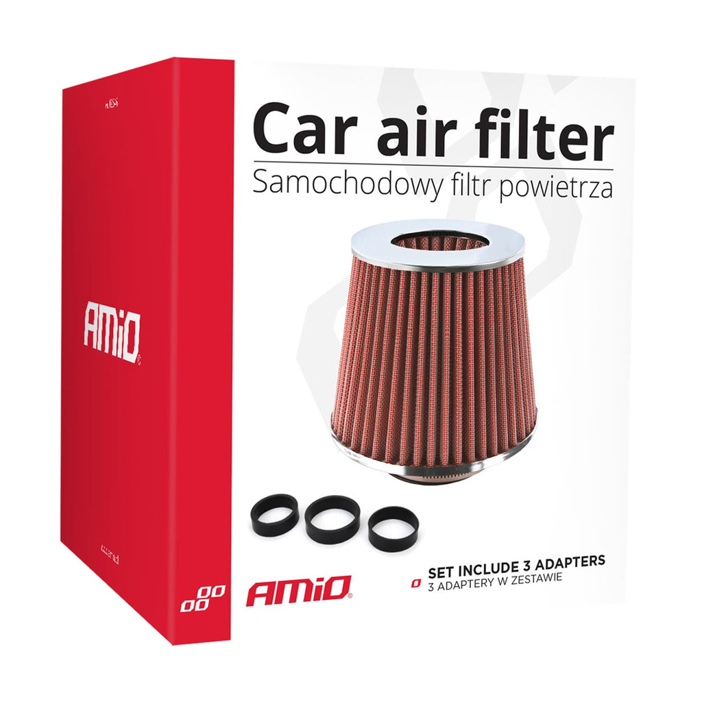 Auto Conische filter rood/chroom, universeel, 3 bevestigingsadapters AMiO 01282 - AMiO 01282 - afbeelding 3