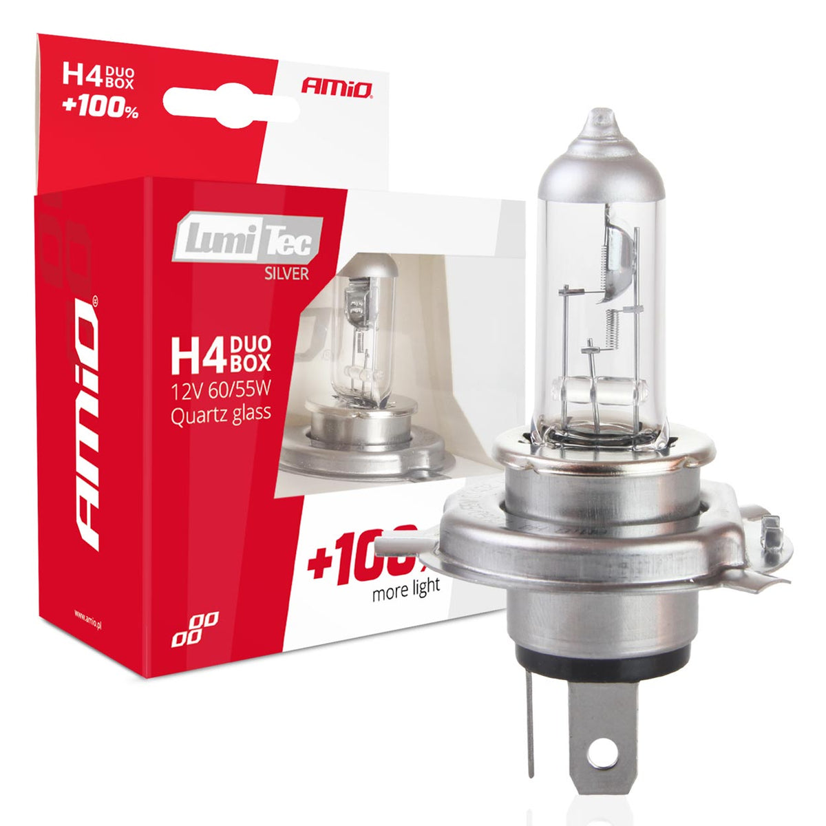 Halogeenlampen H4 12V 60/55W LumiTec ZILVER +100% DUO AMiO 01402 - AMiO 01402 - afbeelding 1