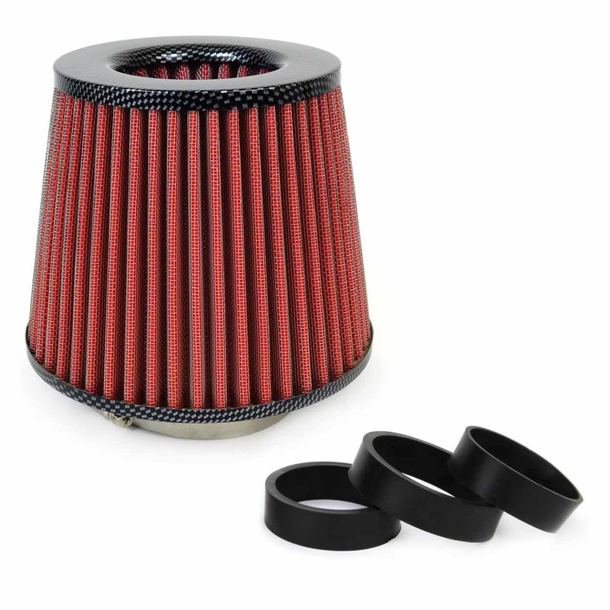 Car Air Conical Filter rood/carbon, universeel, 3 montageadapters AMiO 01713 - AMiO 01713 - afbeelding 1