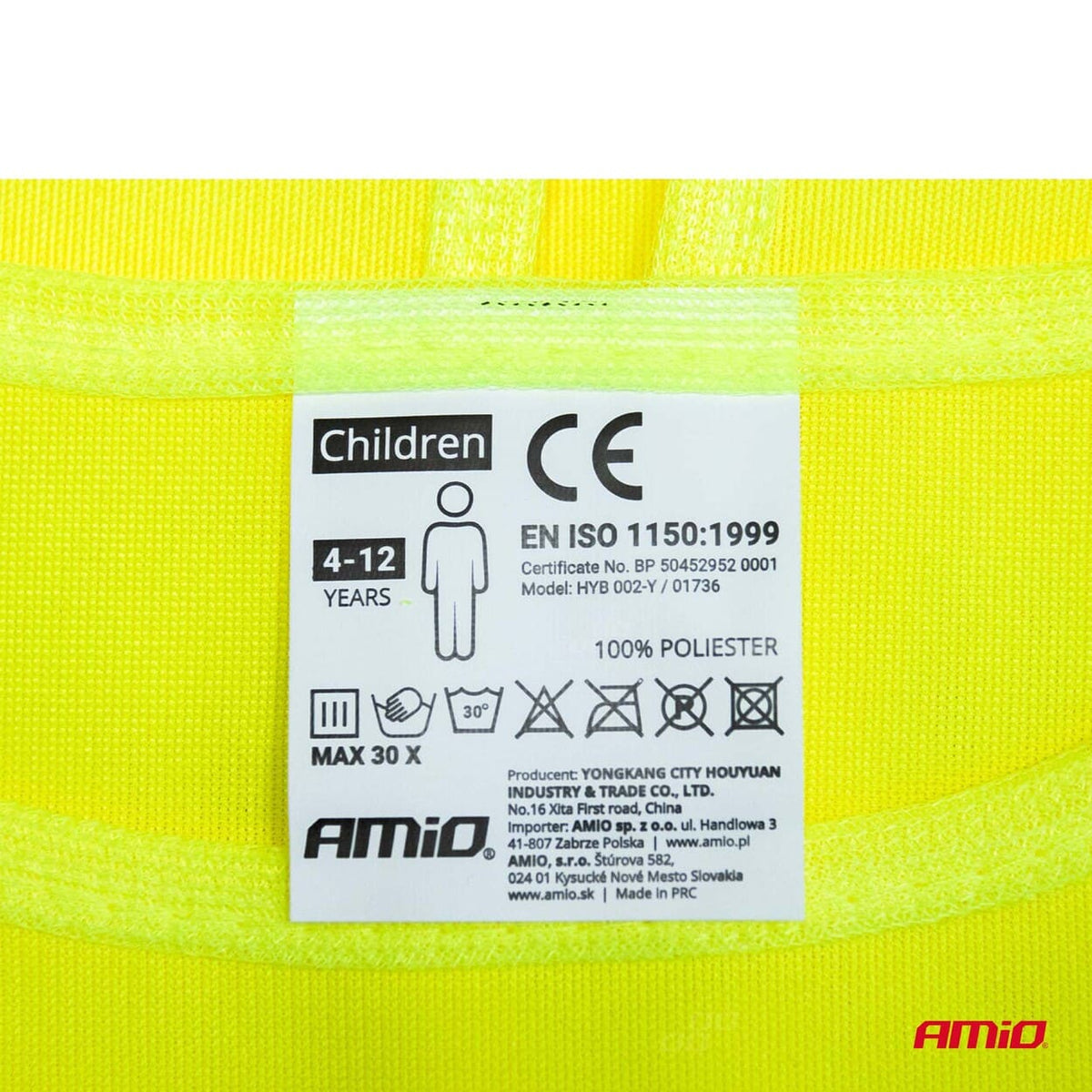 Veiligheidsvest voor kinderen geel met certificaat AMiO 01736 - AMiO 01736 - afbeelding 5