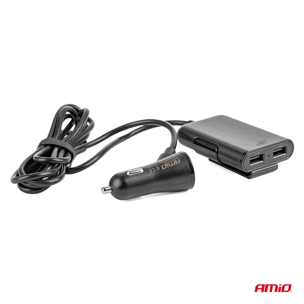 Telefoonoplader voor-achter met verlengsnoer 4 USB AMiO 01986 - AMiO 01986 - afbeelding 4