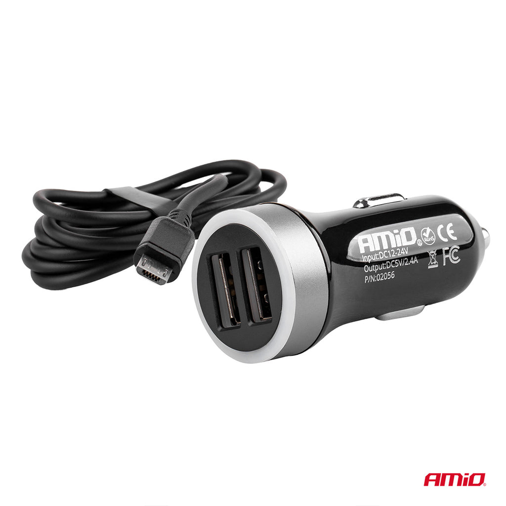 Autolader PCH PRO-01 microUSB+2xUSB 2.4A 12/24V AMiO 02056 - AMiO 02056 - afbeelding 2