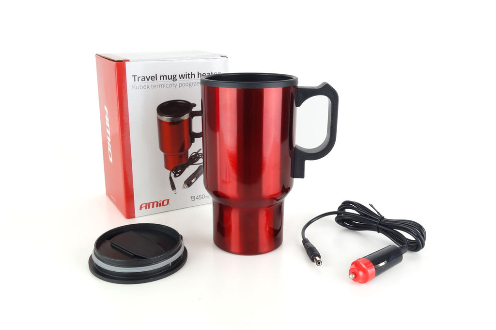 DC Car waterkoker/mok 450ml rode kleur 12V AMiO 02177 - AMiO 02177 - afbeelding 1