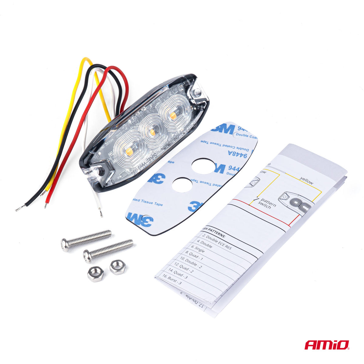 Slanke amberkleurige grillbeugel knipper lamp 3x3W LED R65 R10 12/24V IP67 AMiO 02297 - AMiO 02297 - afbeelding 3