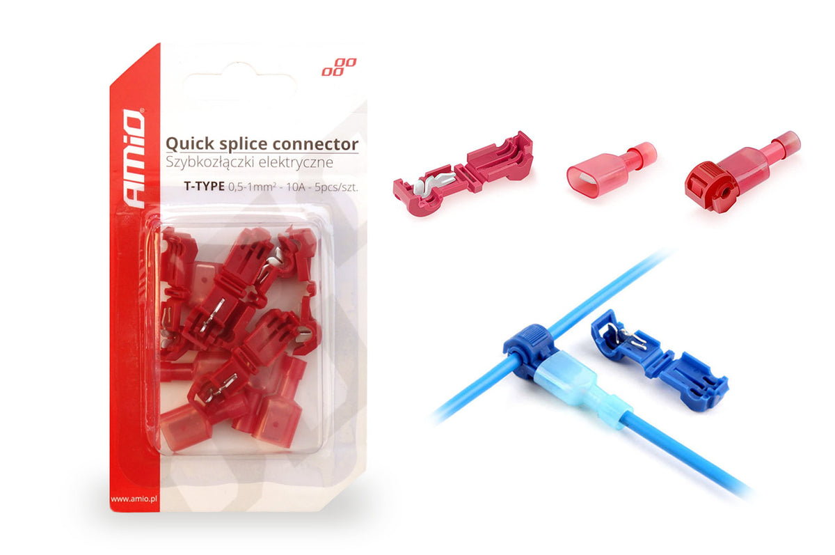 T-Type Quick Connect Connector 0,5-1mm2 10A 5st blister AMiO 02343 – AMiO 02343 – productafbeelding 1
