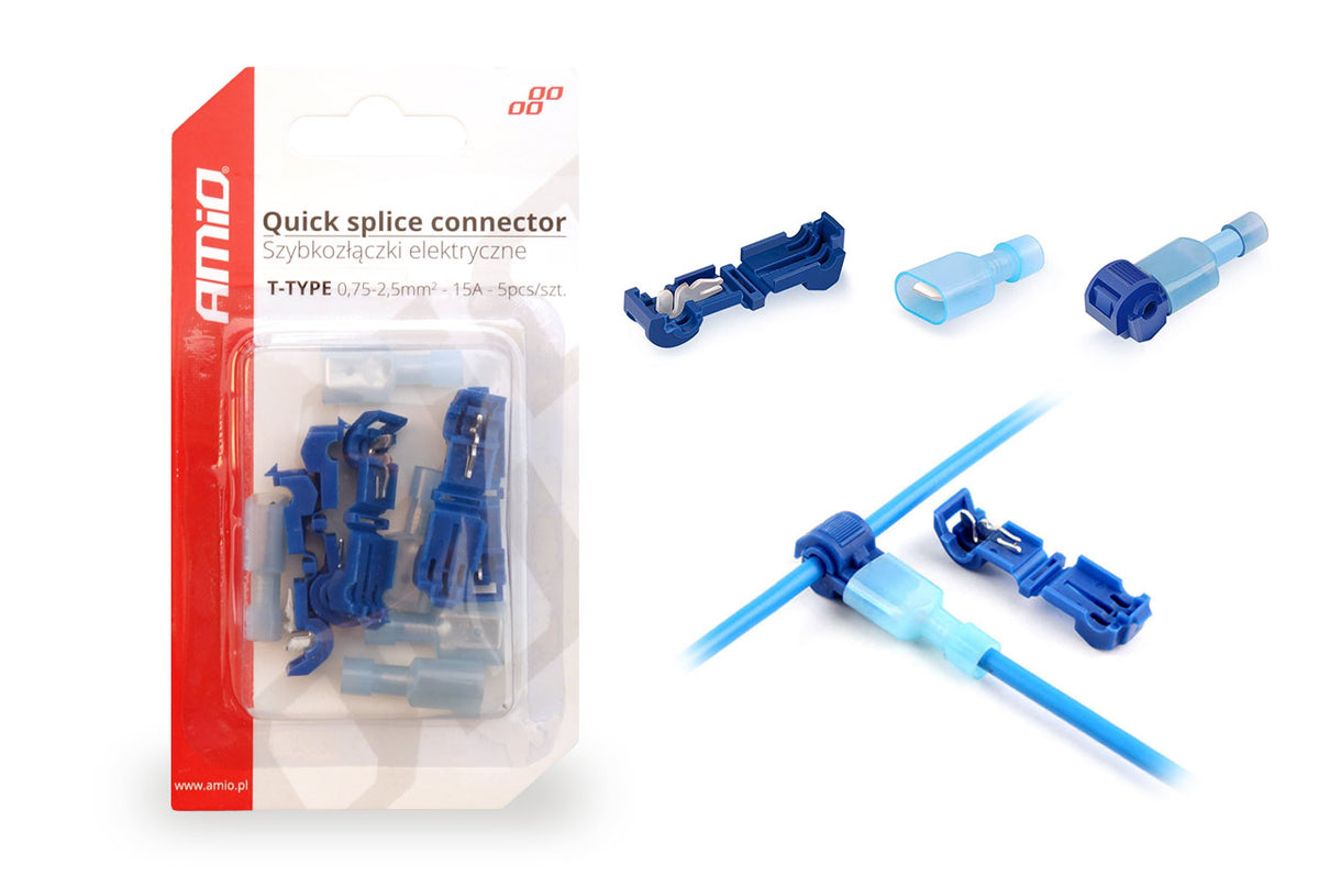 T-Type Quick Connect Connector 0,75-2,5mm2 15A 5st blister AMiO 02344 - AMiO 02344 - afbeelding 1
