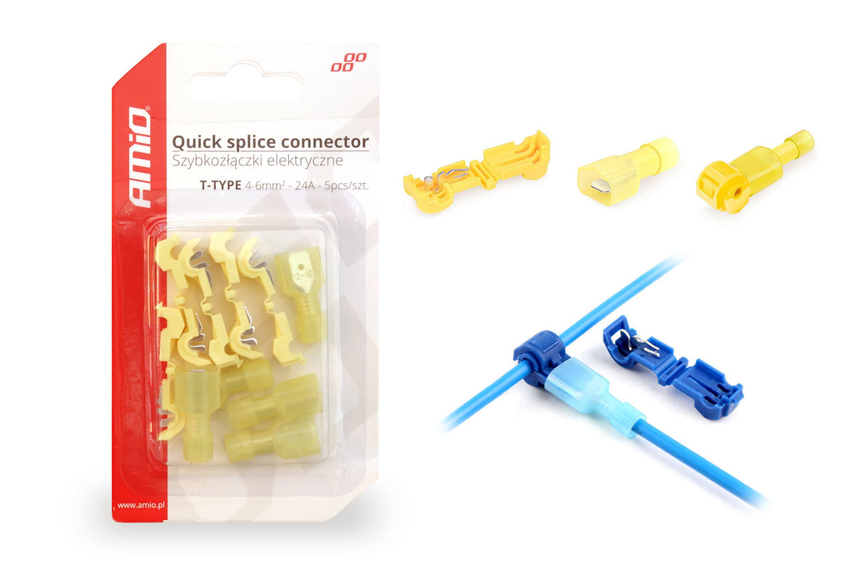 T-Type Quick Connect Connector 04-6mm2 24A 5st blister AMiO 02345 - AMiO 02345 - afbeelding 1