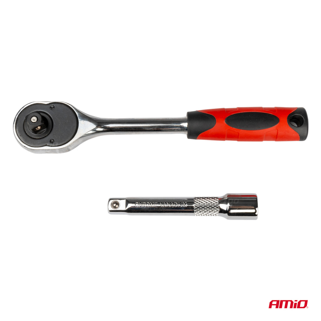 Metrische Ratelsleutel Dopsleutel Reparatie Gereedschapsset 11-delig (1/2 AMiO 02412 - AMiO 02412 - afbeelding 5
