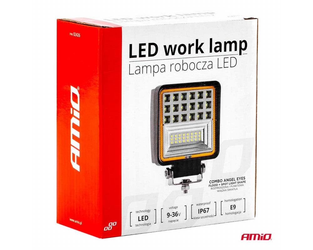 Werklamp AWL12 42 LED FLootlight & Spotlight 9-36V, afm.: 110x110mmm Angel Eyes