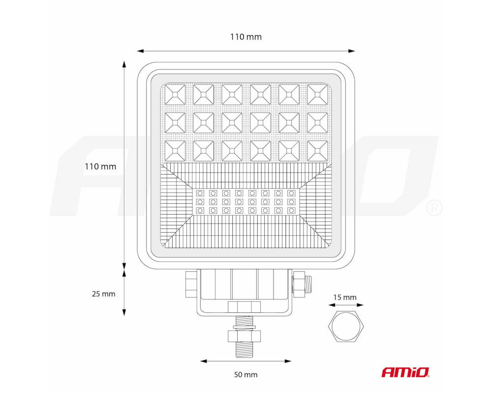 Werklamp AWL12 42 LED FLootlight & Spotlight 9-36V, afm.: 110x110mmm Angel Eyes