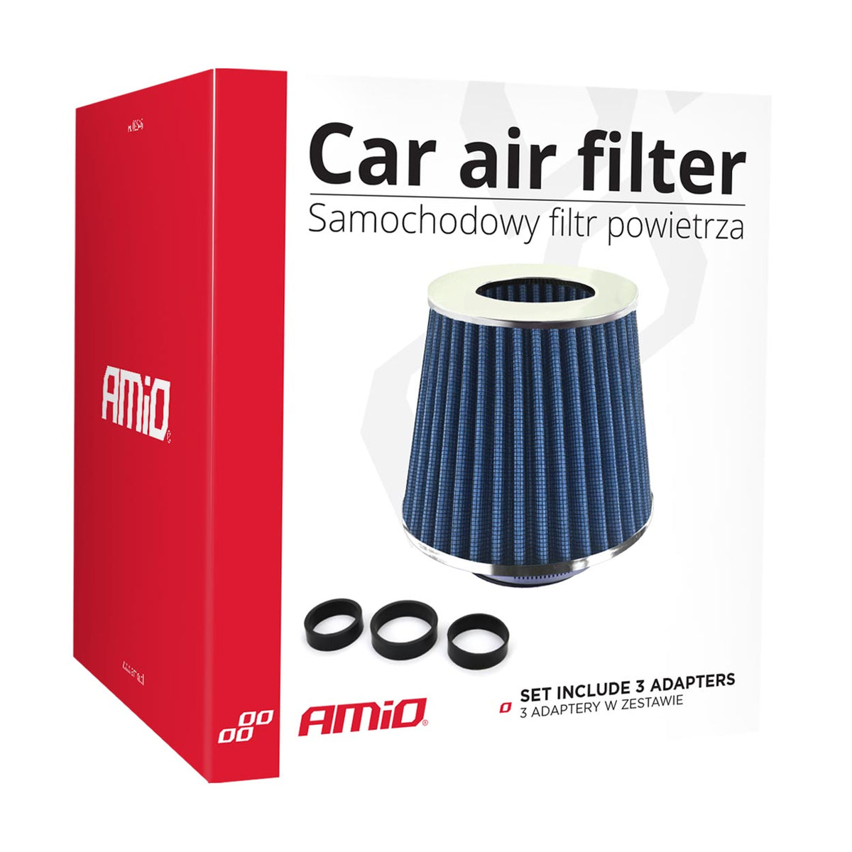 Car Air Conical Filter blauw, universeel, 3 montageadapters AMiO 02458 - AMiO 02458 - afbeelding 3