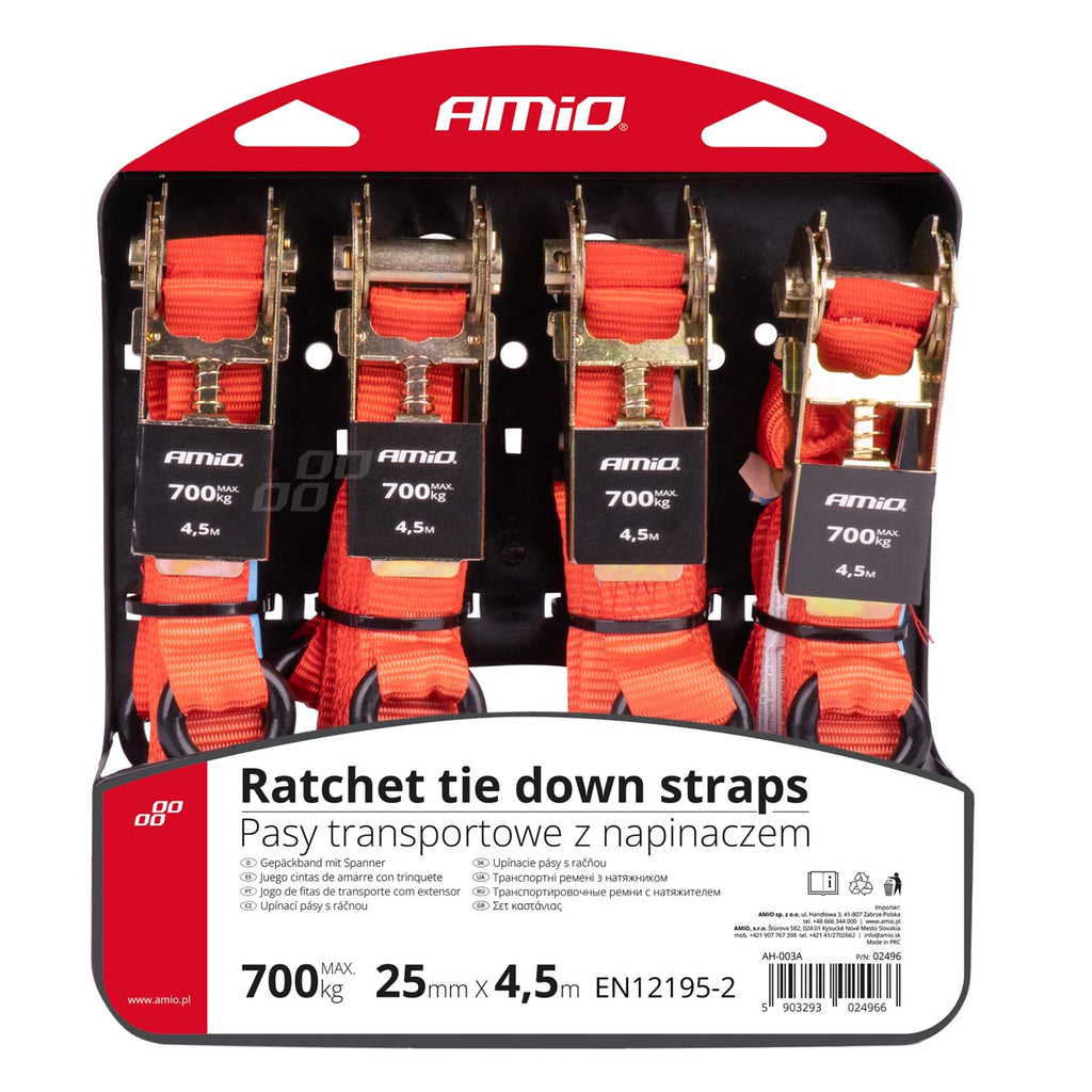 Ratel spanset 700kg 25mm 4,5m 4st BELT-03 AMiO 02496 - AMiO 02496 - afbeelding 1