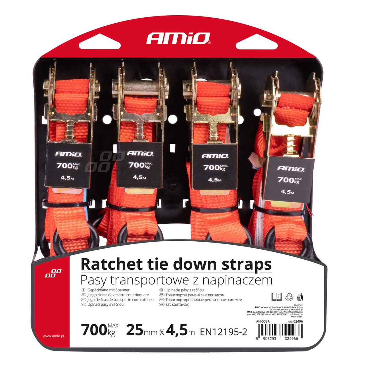 Ratel spanset 700kg 25mm 4,5m 4st BELT-03 AMiO 02496 - AMiO 02496 - afbeelding 1