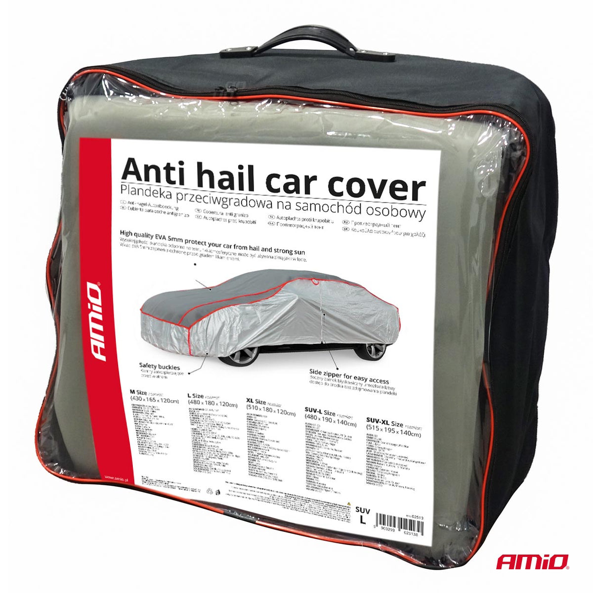 Hagel bescherm hoes 5mm EVA opgevuld met ZIP maat: SUV L / 480 x 190 x 140 cm AMiO 02513 - AMiO 02513 - afbeelding 1