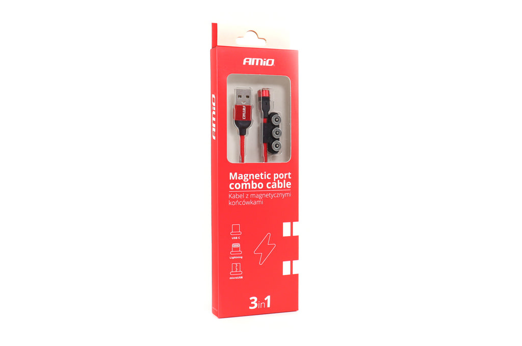 Magnetische poort Combo kabel Lightning/USB C/micro USB 1m UC-08 AMiO 02522 - AMiO 02522 - afbeelding 3