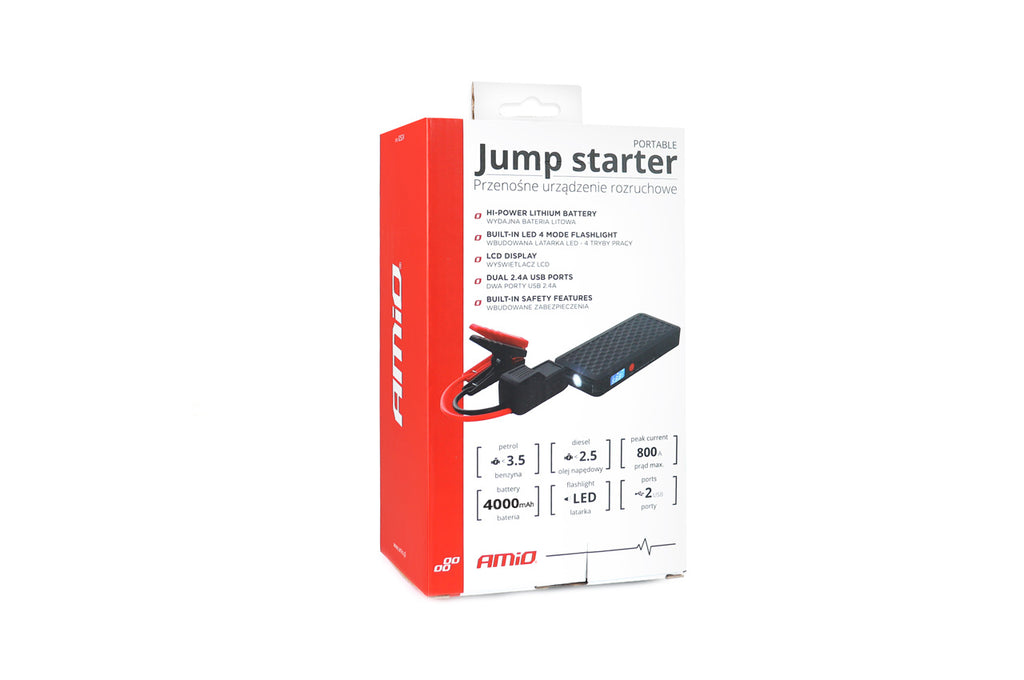 Draagbare Jumpstarter met Powerbank 12V 4Ah 800A SJ02 AMiO 02524 - AMiO 02524 - afbeelding 1