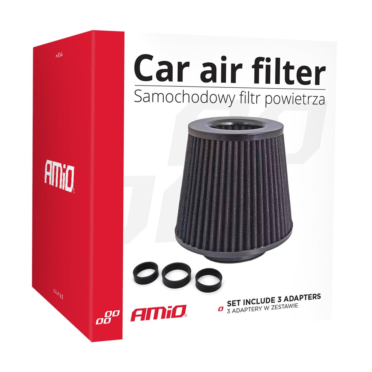 Car Air Conical Filter zwart, universeel, 3 montageadapters AMiO 02546 - AMiO 02546 - afbeelding 3