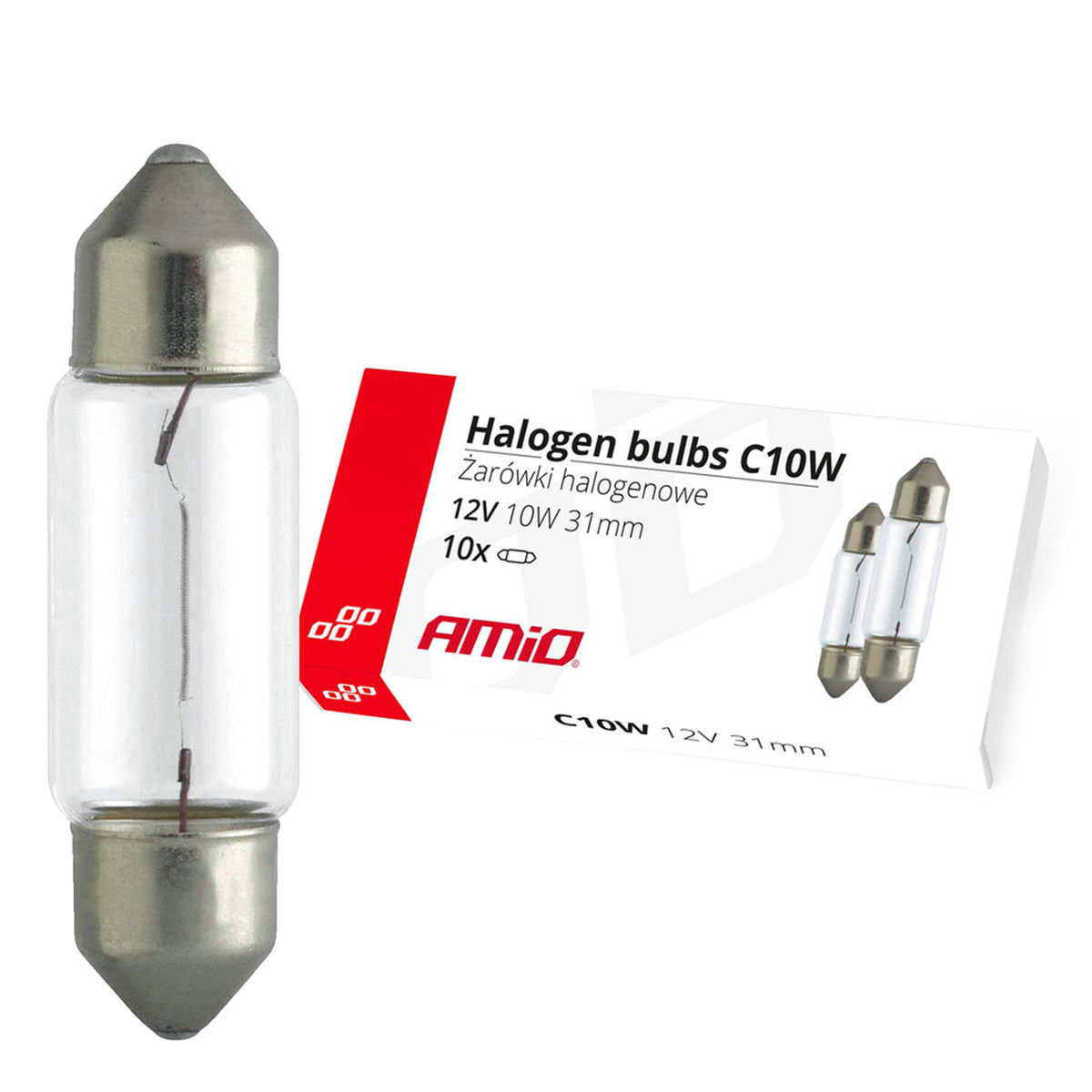 Halogeenlampen C10W Soffitlucht 31mm 12V 10st AMiO 02555 - AMiO 02555 - afbeelding 1