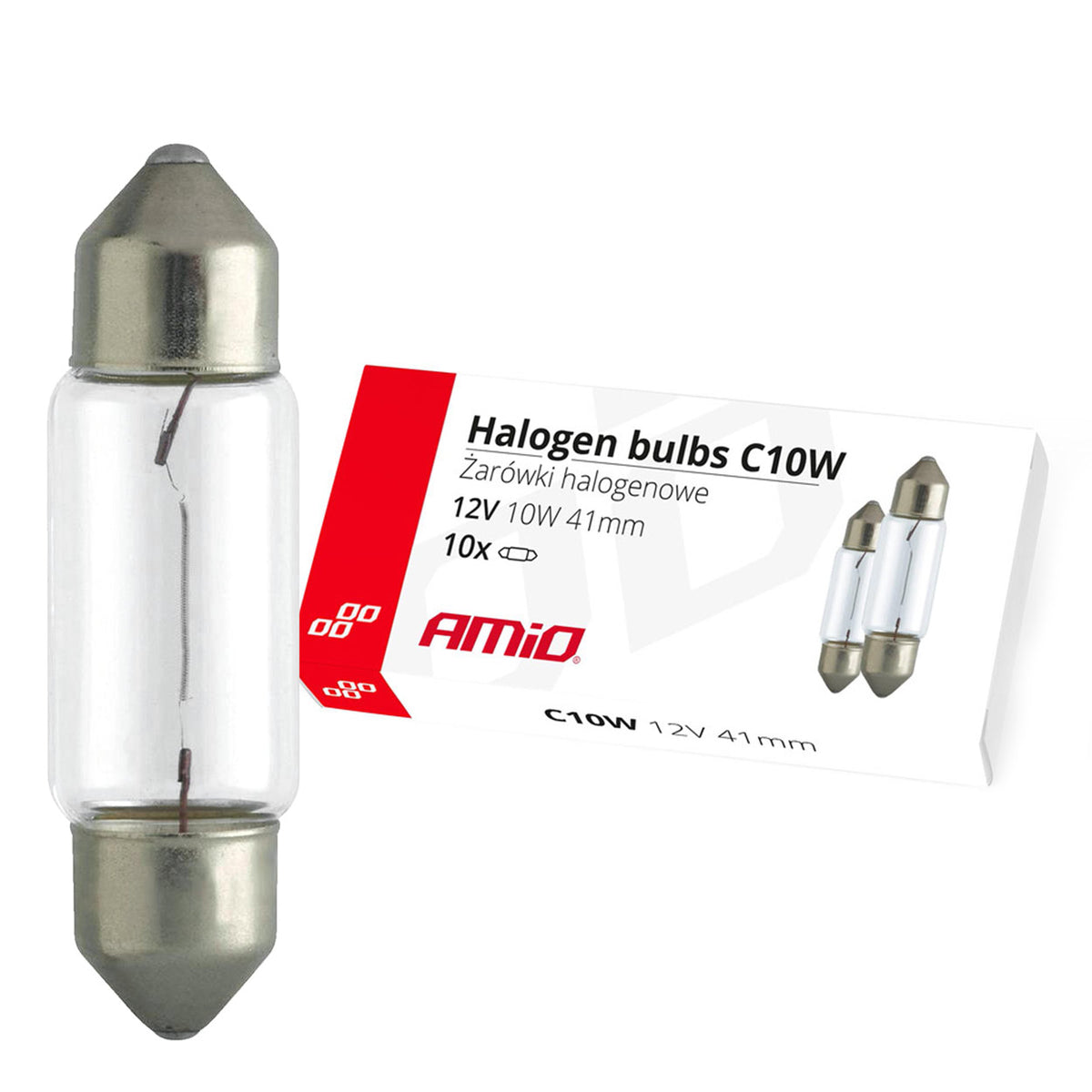 Halogeenlampen C10W Soffitten 41mm 12V 10st AMiO 02557 - AMiO 02557 - afbeelding 1