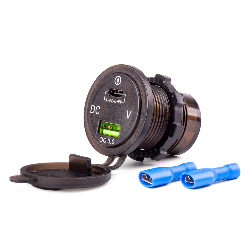 Waterdichte telefoonoplader met digitale voltometer USB + USB C 12/24V MOD-07 AMiO 02857 - AMiO 02857 - afbeelding 2
