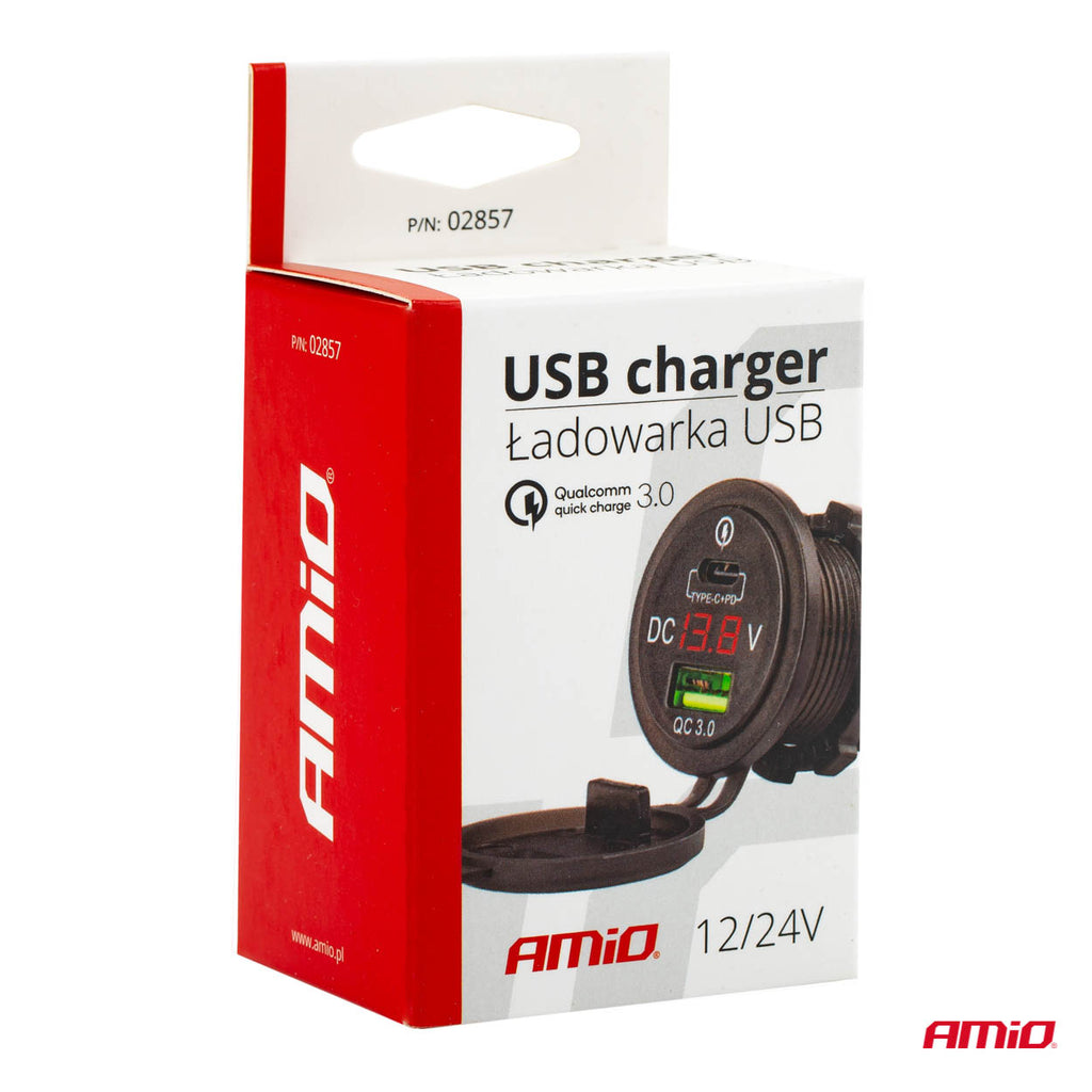 Waterdichte telefoonoplader met digitale voltometer USB + USB C 12/24V MOD-07 AMiO 02857 - AMiO 02857 - afbeelding 8
