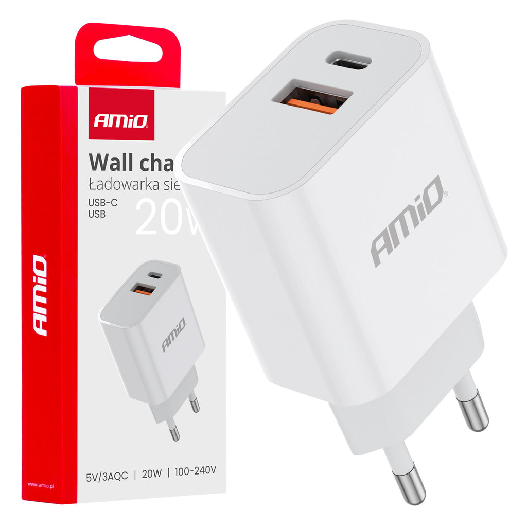 Wandlader PCH PRO-09 USB+USB-C 20W Quick Charge 230V AMiO 02935 - AMiO 02935 - afbeelding 4
