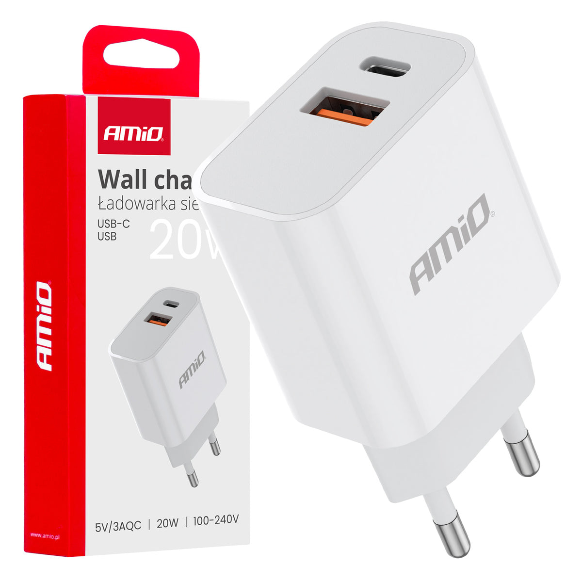 Wandlader PCH PRO-09 USB+USB-C 20W Quick Charge 230V AMiO 02935 - AMiO 02935 - afbeelding 4