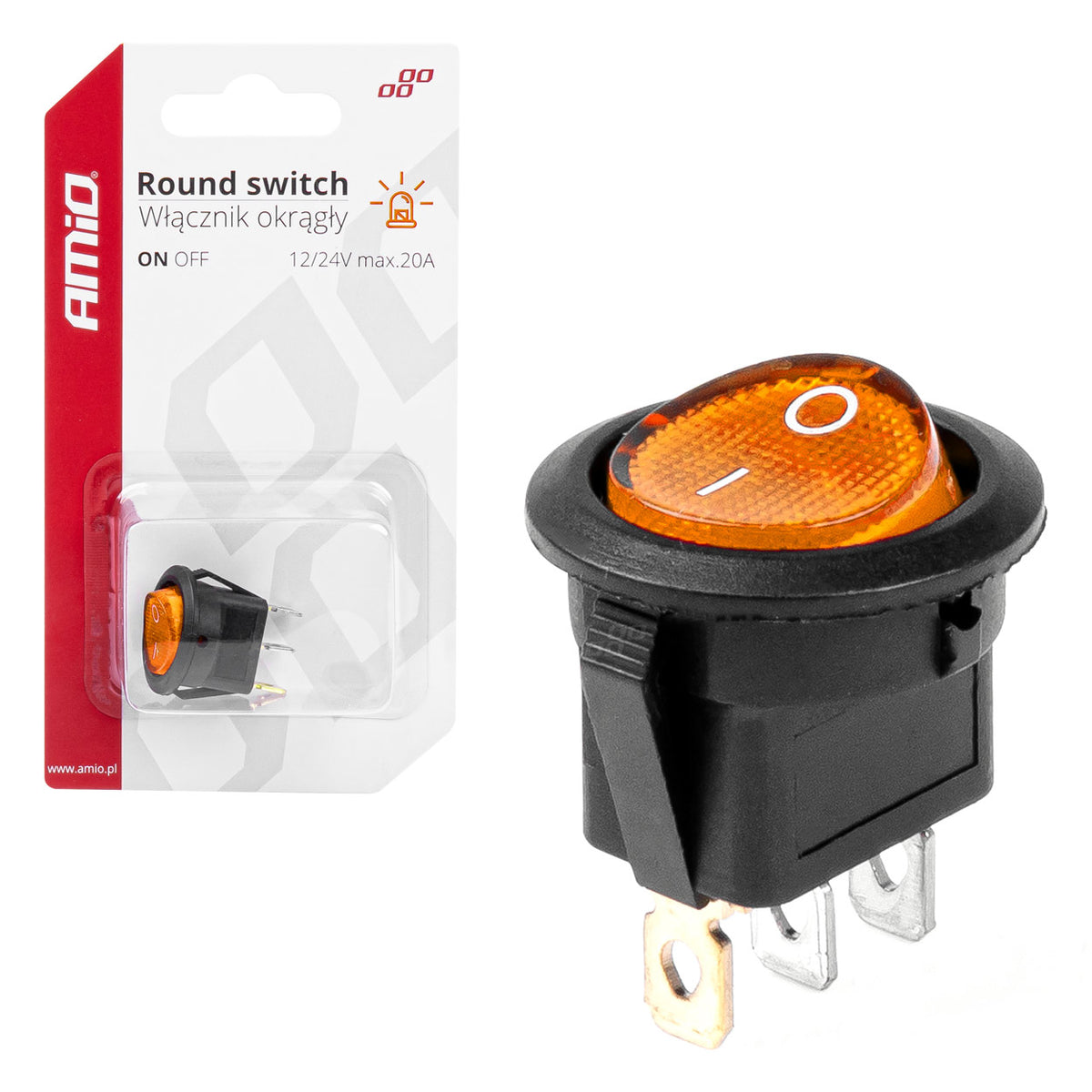 Ronde schakelaar met Geel Licht 12/24V max 20A AAN/UIT AMiO 03085 - AMiO 03085 - afbeelding 1