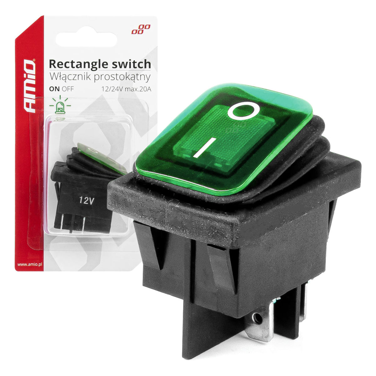 Rechthoekschakelaar met groen licht AMiO 03090 - AMiO 03090 - afbeelding 3