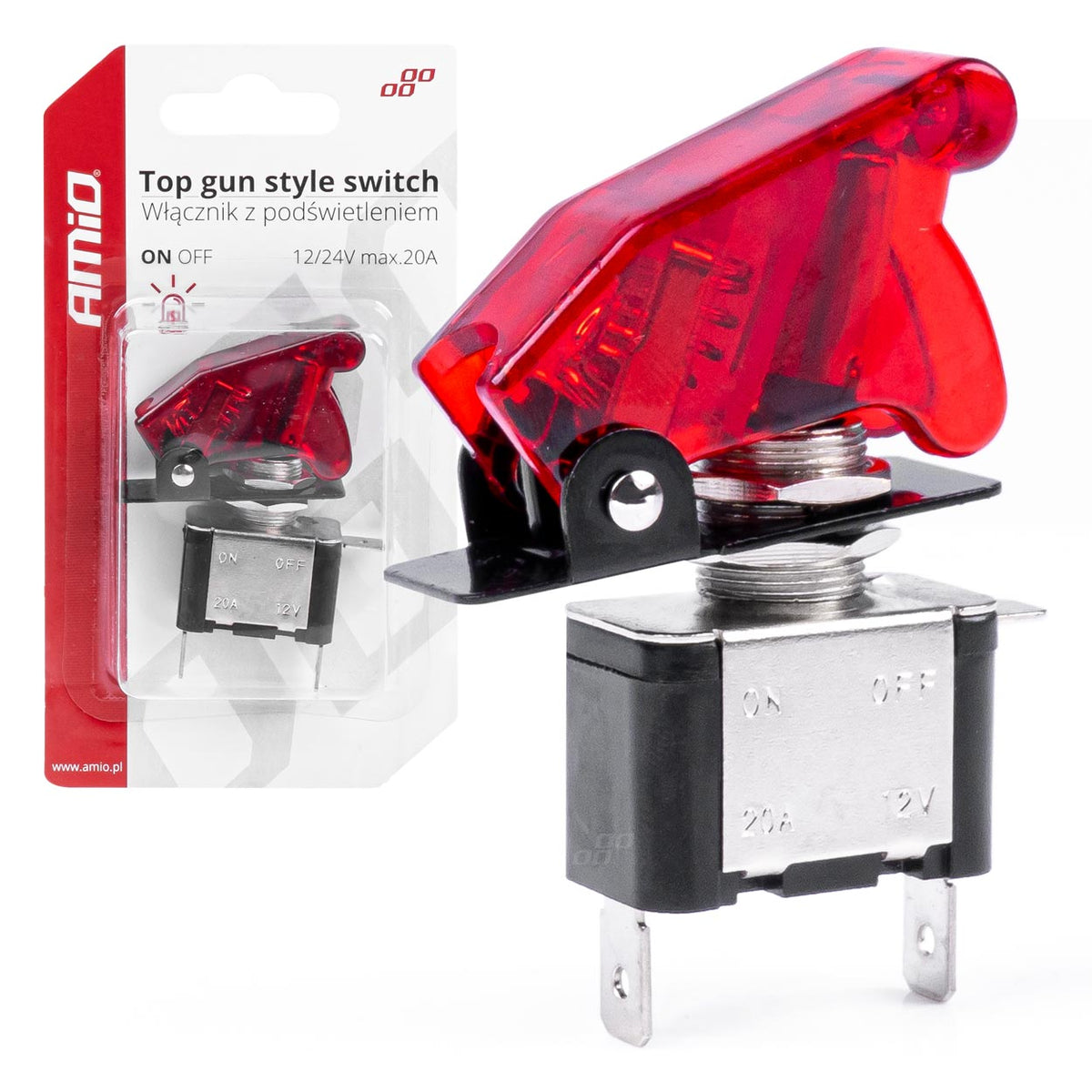 Tuimelschakelaar met kap met rood licht AMiO 03095 - AMiO 03095 - afbeelding 1