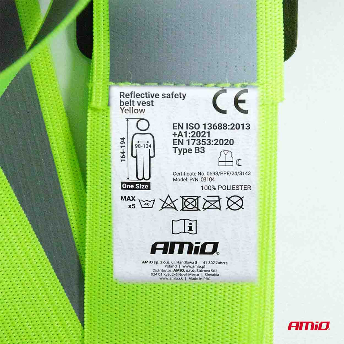 Reflecterend veiligheidsgordelvest groene kleur EN20471 AMiO 03104 - AMiO 03104 - afbeelding 3