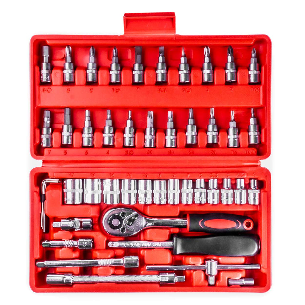 1/4 Sleutel dop reparatie gereedschap set doos 46-delig AMiO 03136 - AMiO 03136 - afbeelding 1