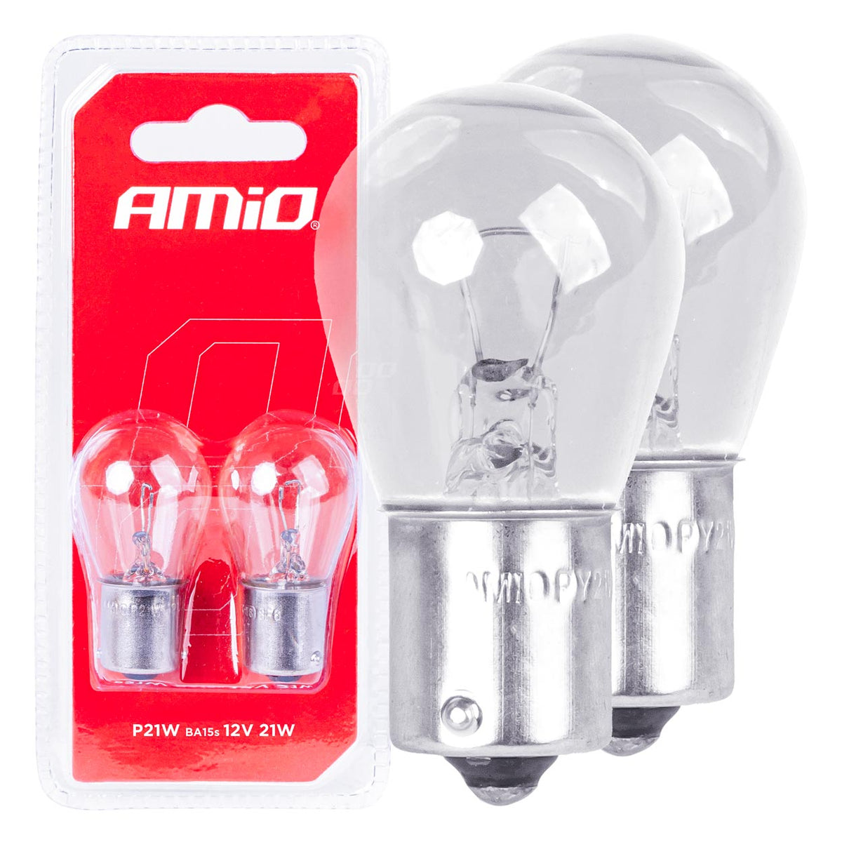 Halogeenlampen P21W BA15s 12V 2st blister AMiO 03351 - AMiO 03351 - afbeelding 1