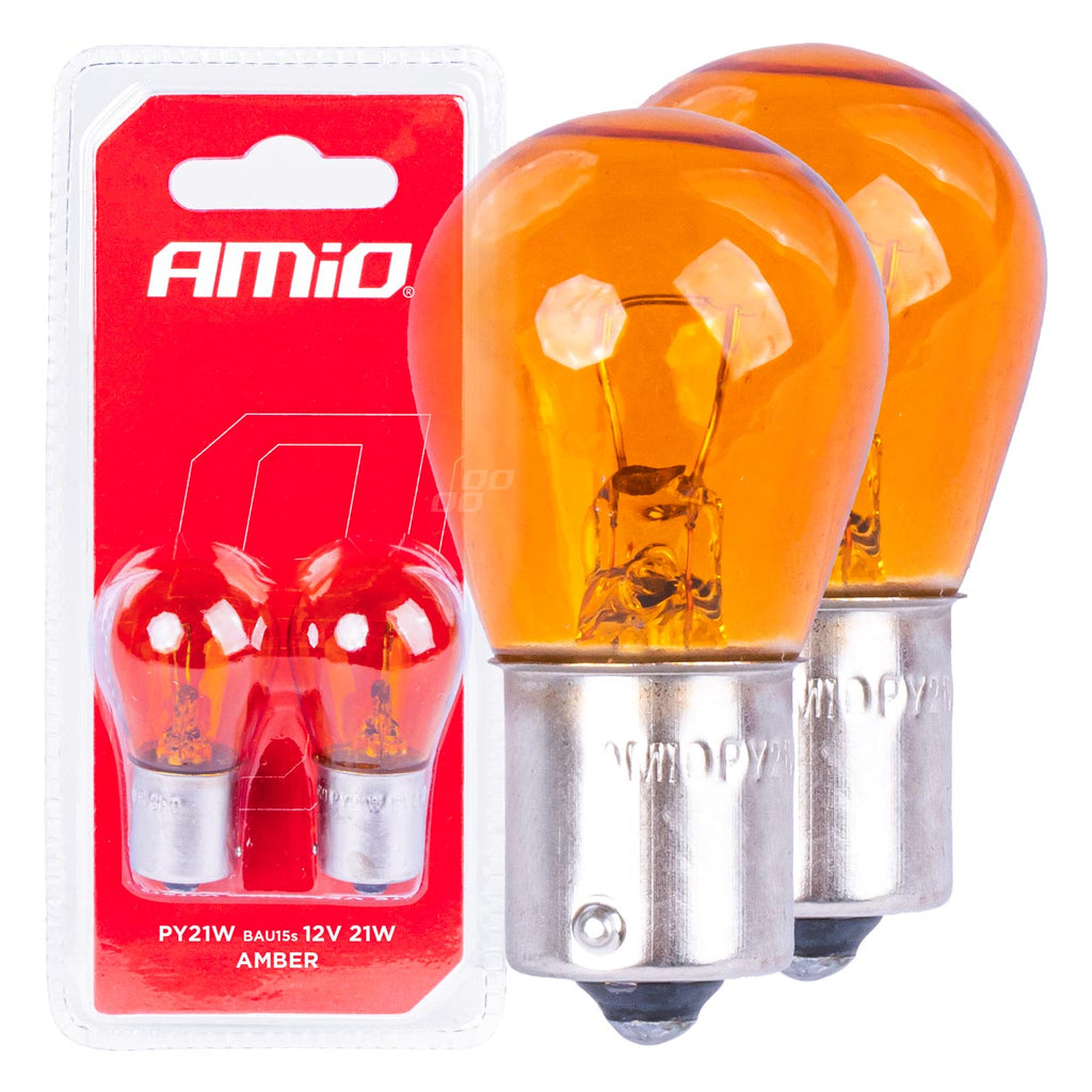 Halogeenlampen PY21W BAU15S 12V AMBER 2st blister AMiO 03352 - AMiO 03352 - afbeelding 1