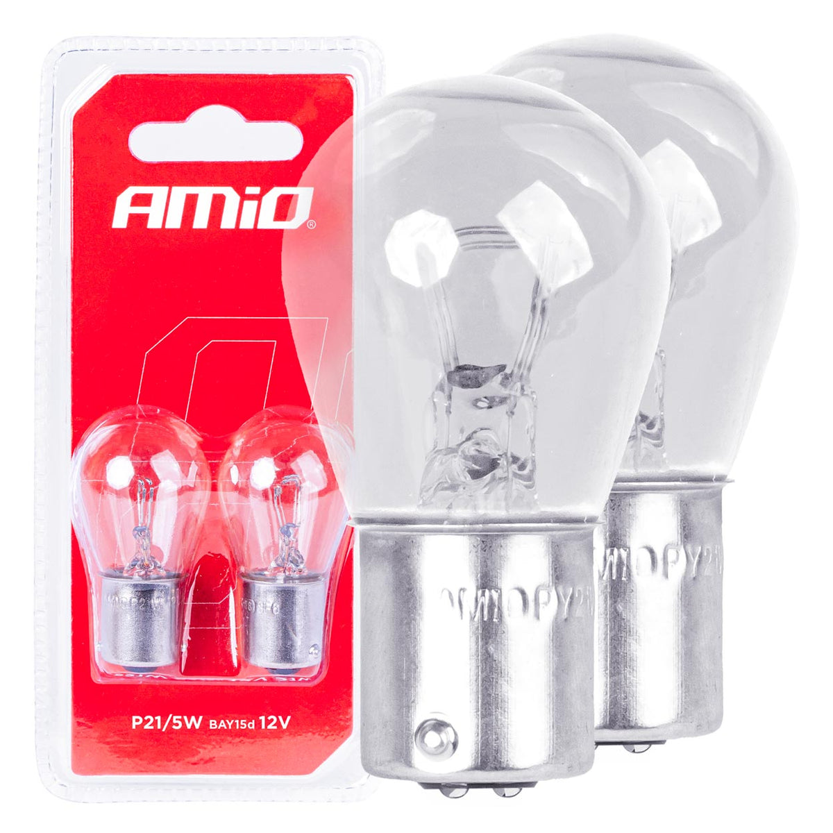 Halogeenlampen P21/5W BAY15D 12V 2st blister AMiO 03353 - AMiO 03353 - afbeelding 1