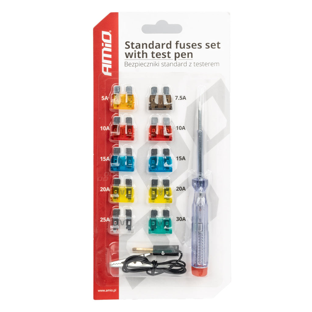 Mini auto zekeringen set met testpen, assortiment AMiO 03523 - AMiO 03523 - afbeelding 1