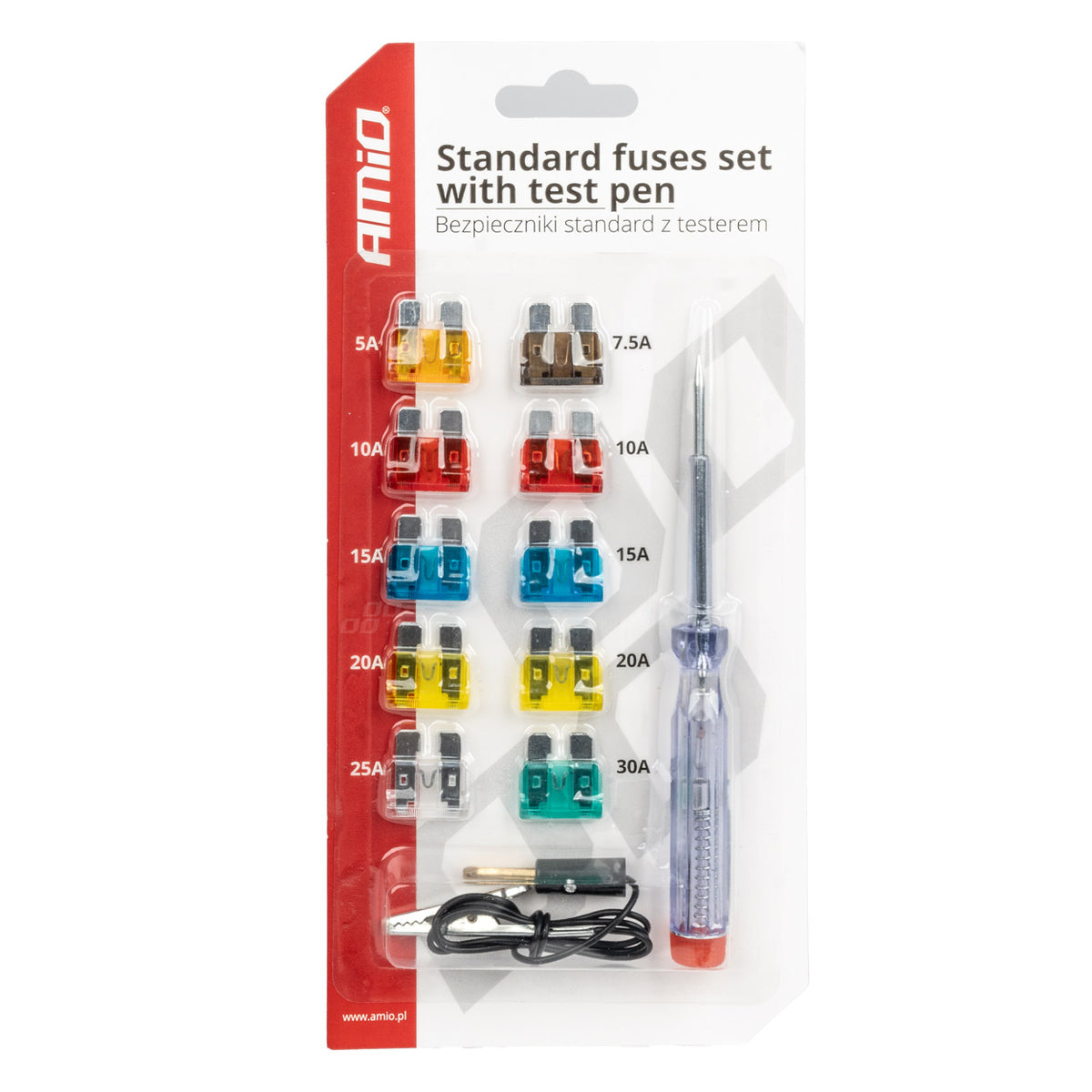 Mini auto zekeringen set met testpen, assortiment AMiO 03523 - AMiO 03523 - afbeelding 1