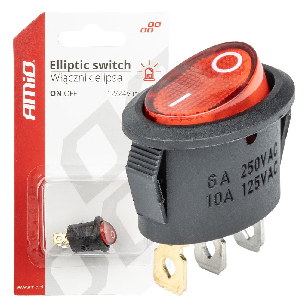 Eliptische schakelaar 12V/230V (met rood licht) BU02 AMiO 03612 - AMiO 03612 - afbeelding 5