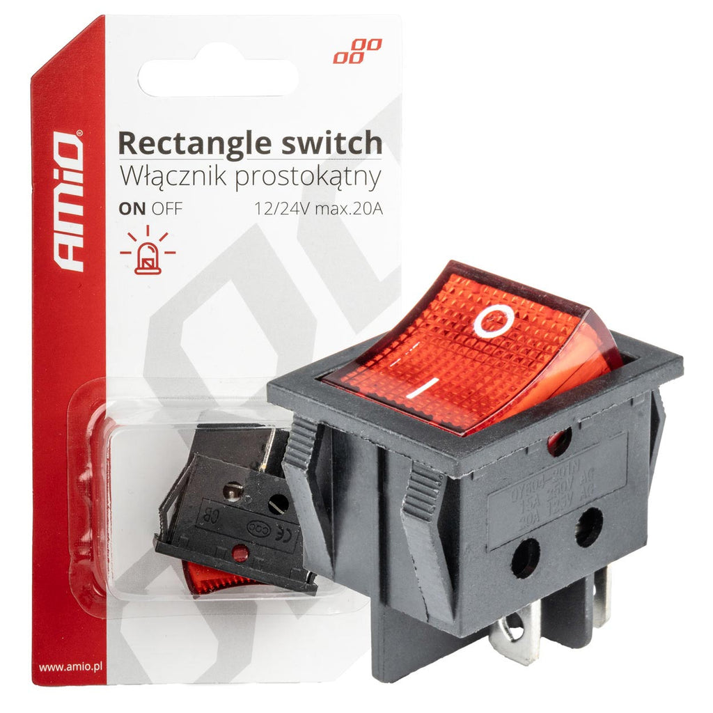 Rechthoekige schakelaar 12V/230V (met rood licht) BU02 AMiO 03613 - AMiO 03613 - afbeelding 1