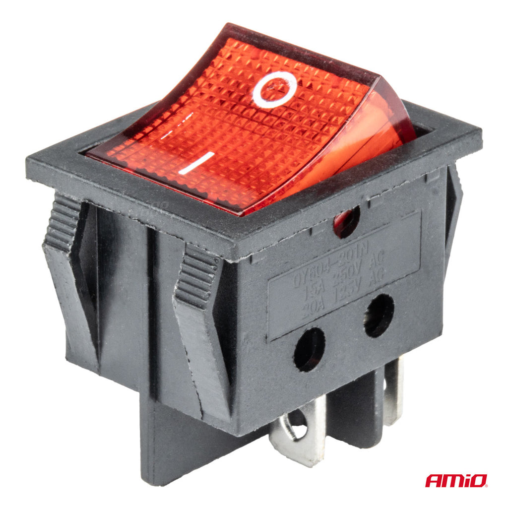 Rechthoekige schakelaar 12V/230V (met rood licht) BU02 AMiO 03613 - AMiO 03613 - afbeelding 2