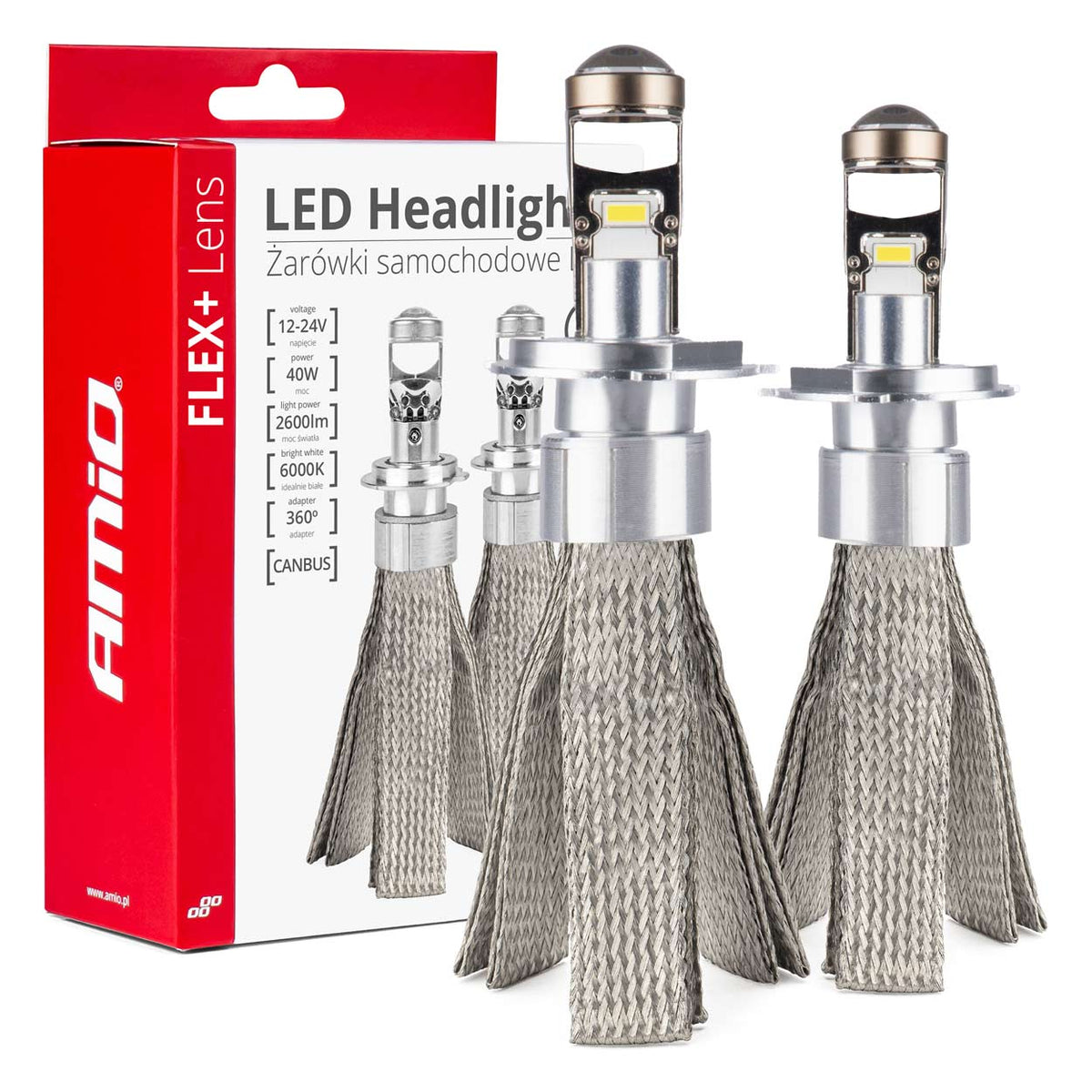 LED autolampen FLEX+ serie H4 lens 12V 24V 6000K Canbus AMiO 03658 - AMiO 03658 - afbeelding 1