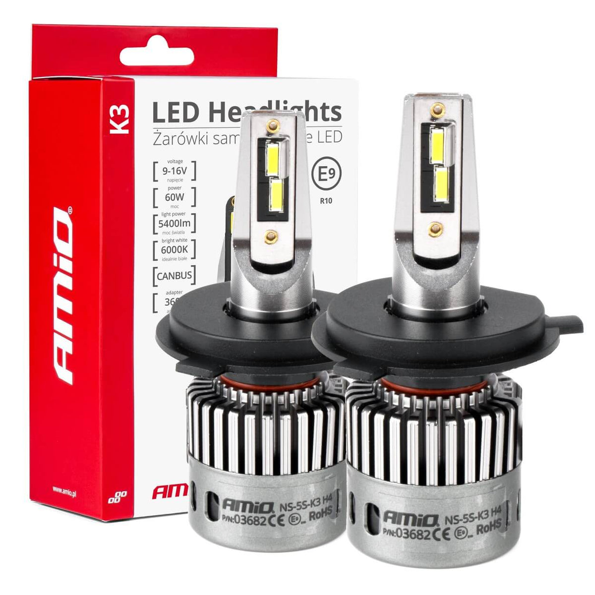 LED-koplampen K3-serie H4/H19 12V 6000K canbus AMiO 03682 - AMiO 03682 - afbeelding 1