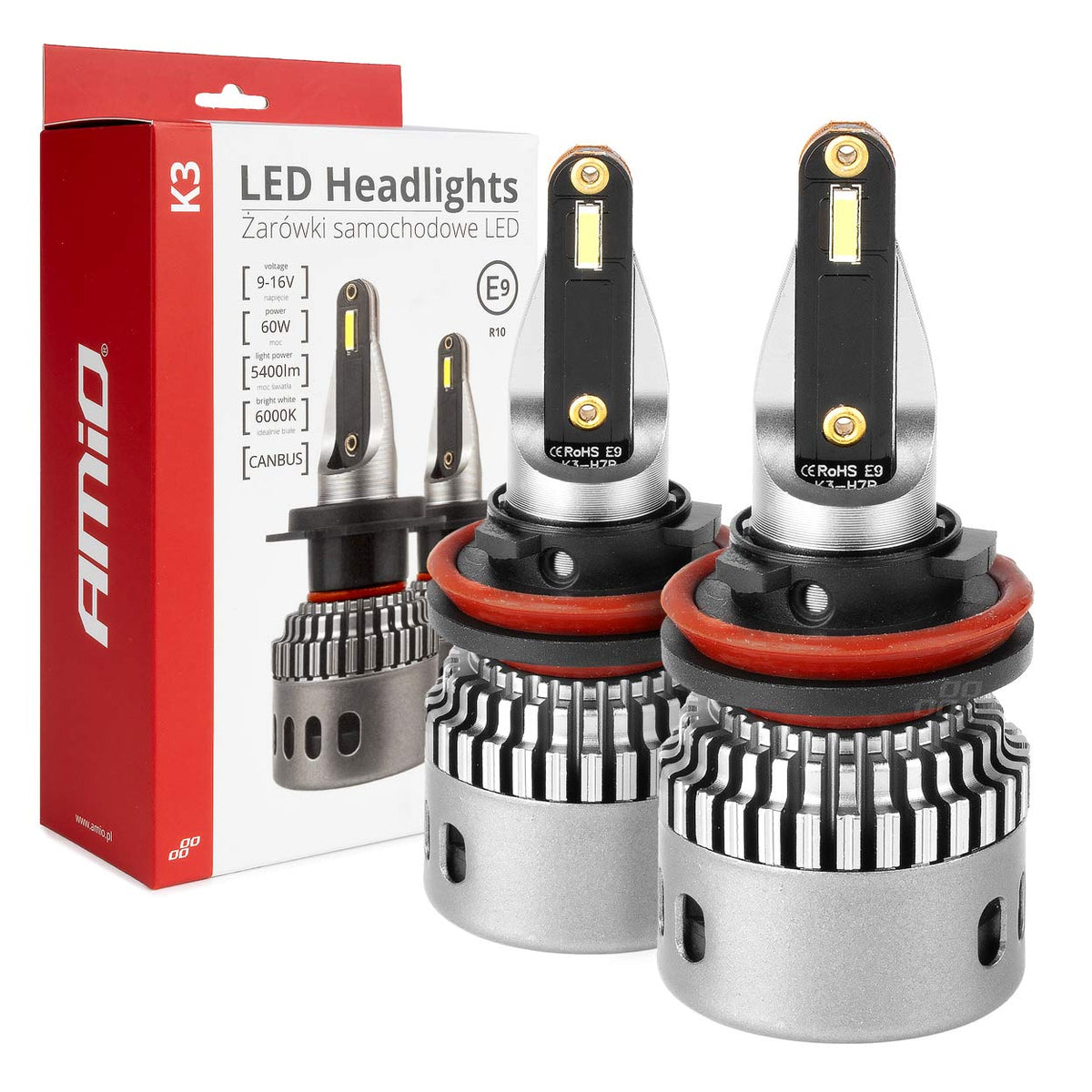 LED-koplampen K3-serie H8 H9 H11 H16 12V 6000K canbus AMiO 03686 - AMiO 03686 - afbeelding 1