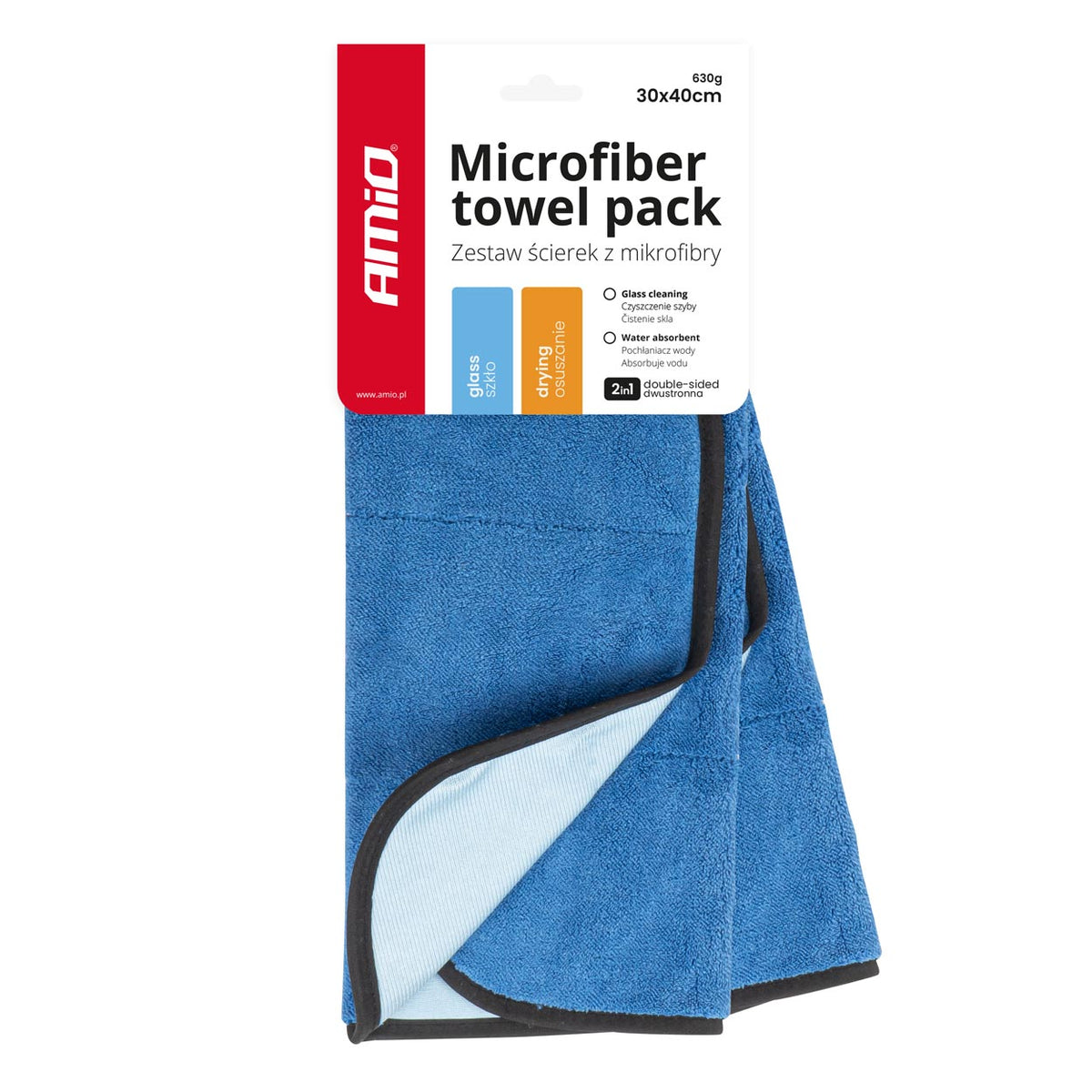 2in1 Microvezel handdoek - drogen en glas 30x40cm 630g AMiO 03747 - AMiO 03747 - afbeelding 5