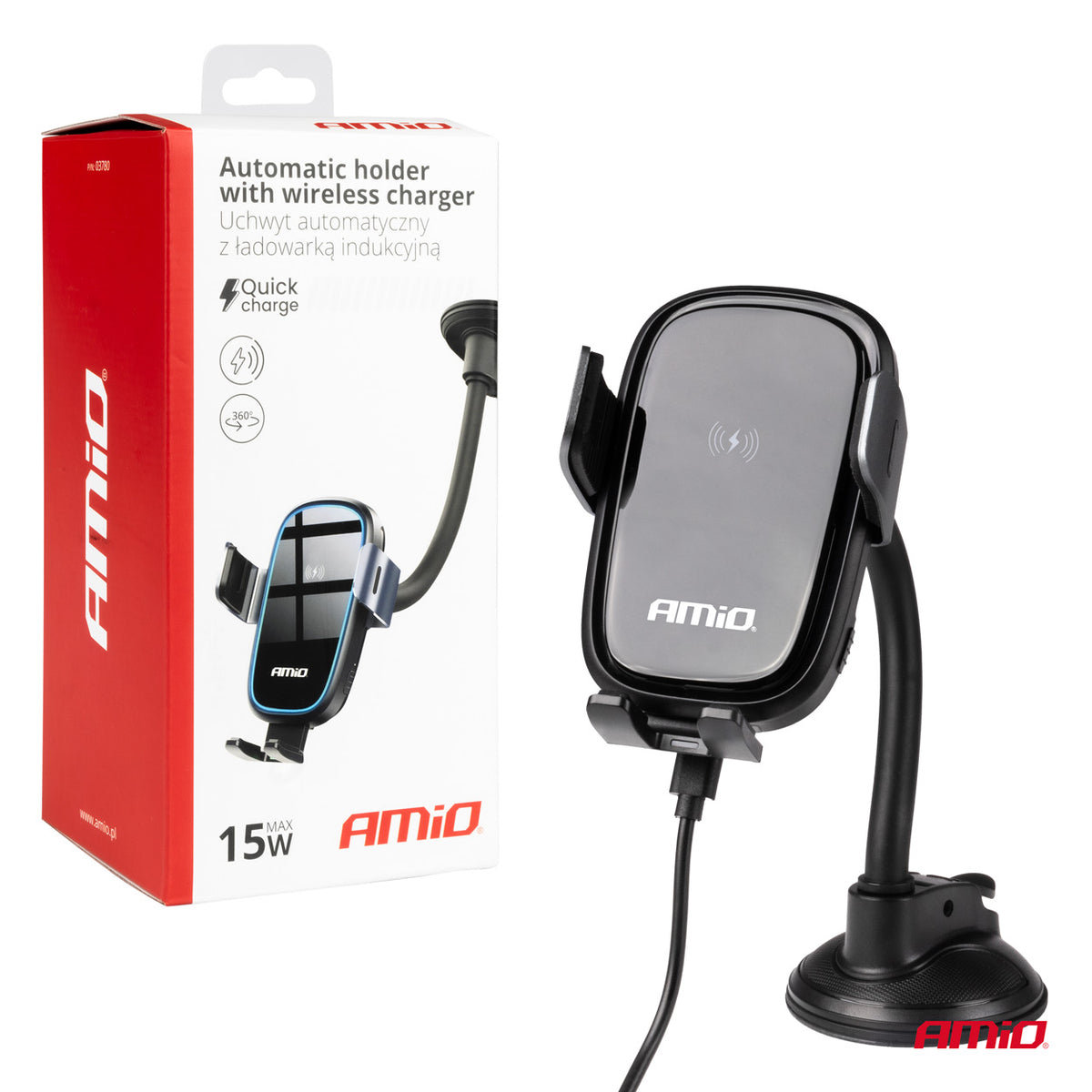 Zuignap Telefoonhouder met Draadloze Oplader 15W AMiO 03780 - AMiO 03780 - afbeelding 3