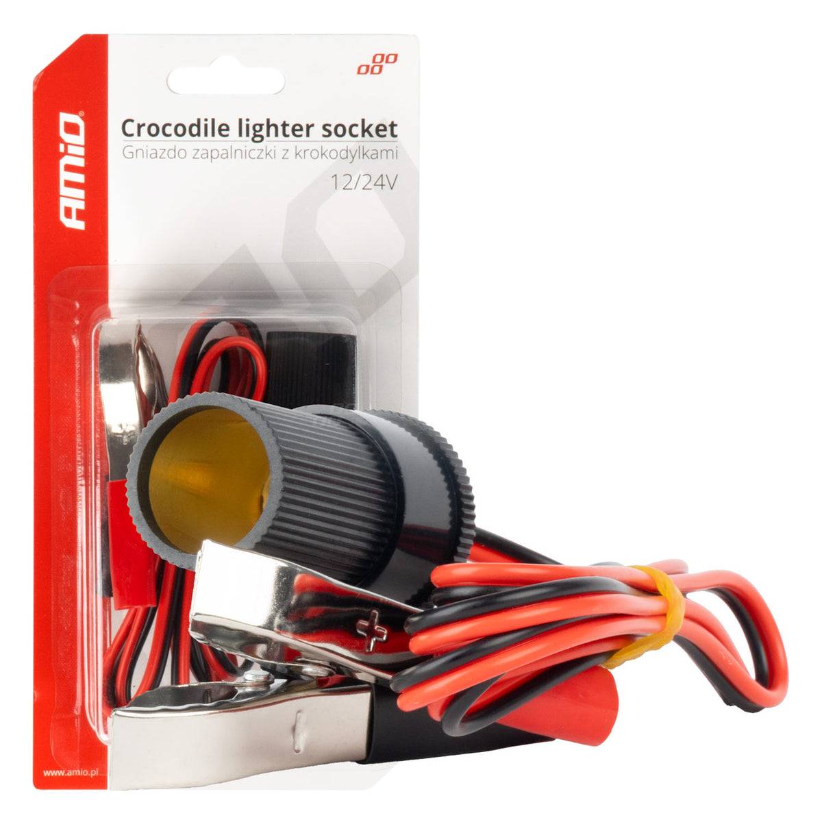 Sigarettenaansteker aansluiting adapter met krokodillenuitgang 12V 24V 100cm AMiO 03804 - AMiO 03804 - afbeelding 1