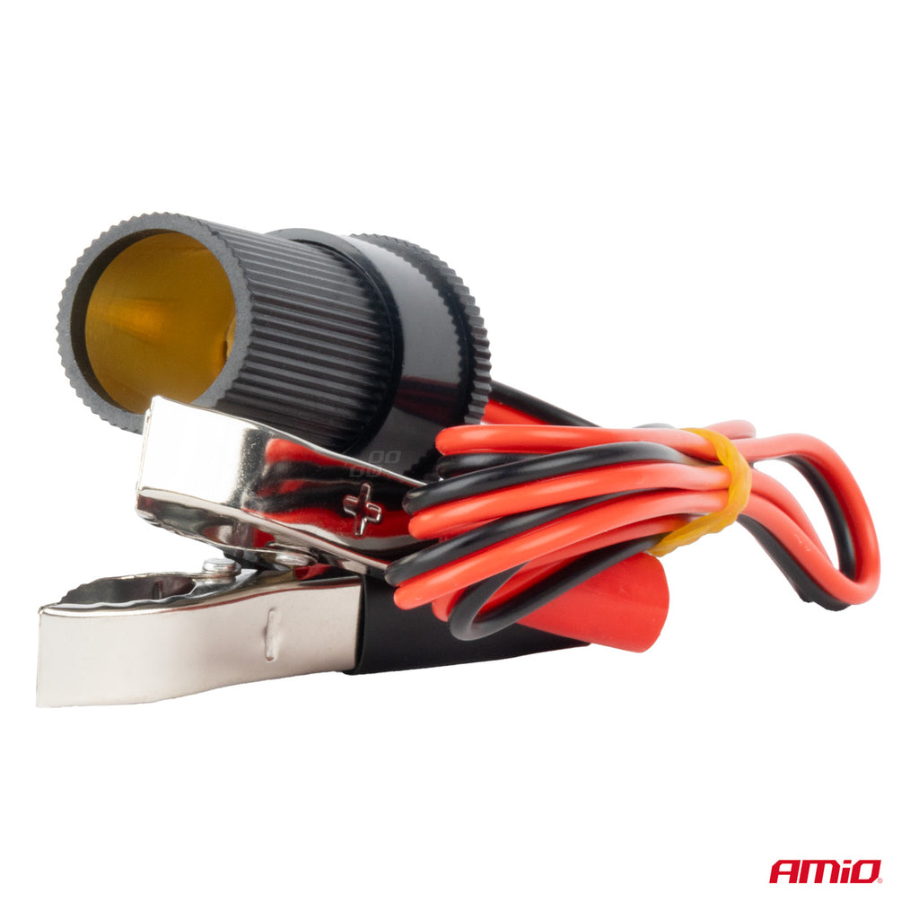 Sigarettenaansteker aansluiting adapter met krokodillenuitgang 12V 24V 100cm AMiO 03804 - AMiO 03804 - afbeelding 2